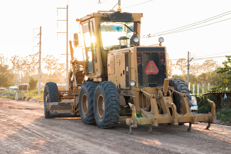 Grader Road Construction Grader industrial machine on construction of new roads.
