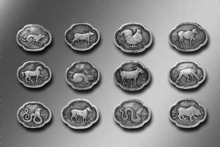 Engraving of the silver value, Zodiac symbol of thai traditionalの写真素材
