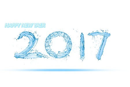 Happy New Year 2017 by Pure splash of water isolated on white backgroundの写真素材