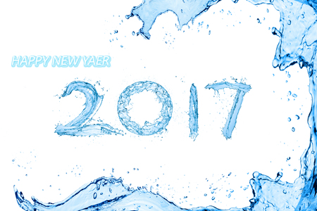 Happy New Year 2017 by Pure splash of water isolated on white background