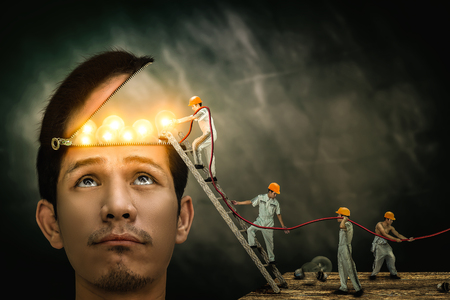 thinking man. Photo combination conceptの写真素材