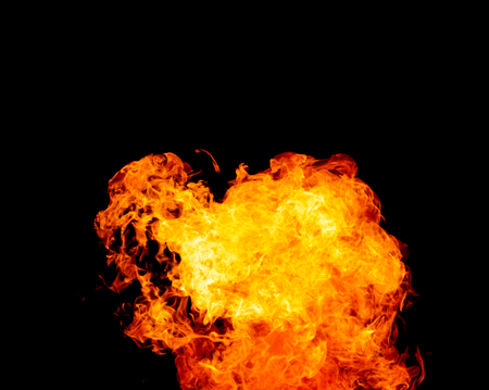 fire flame isolated on black backgroundの写真素材