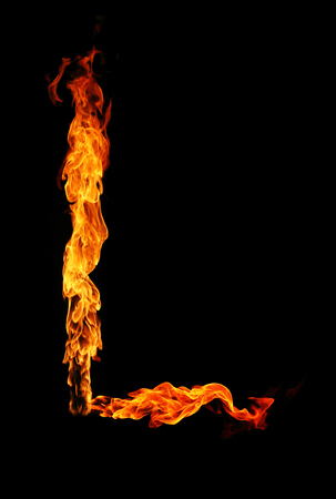Fire letter L of burning flame.の写真素材