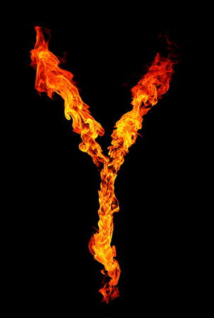 Fire letter Y of burning flame.の写真素材