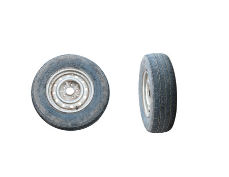 Old tire isolated on whiteの写真素材