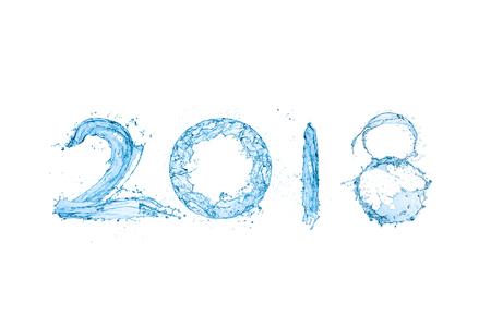 Happy New Year 2018 by Pure splash of water isolated on white backgroundの写真素材