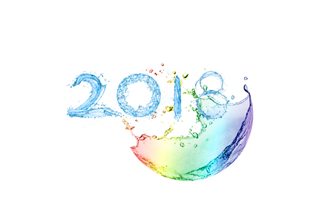 Happy New Year 2018 by Pure splash of water isolated on white backgroundの写真素材