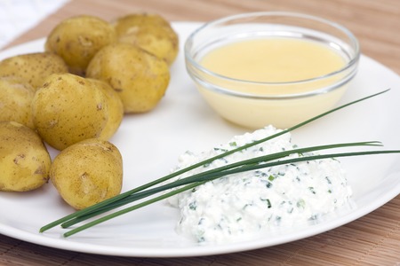 Close-up of jacket potatoes on the plateの写真素材