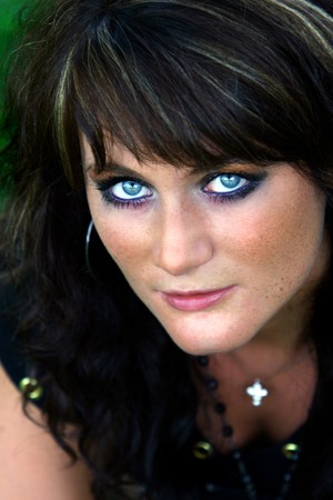 Portrait - with make up - of natural german beauty with steel blue eyesの写真素材