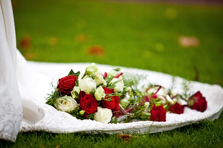 Wedding roses on dressの写真素材