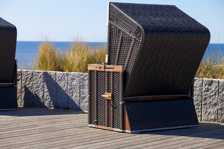 brown luxurious elegant beach wickerchairの写真素材