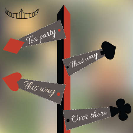 Alice Set of Four Arrow Signs from Wonderland World- Tea Party, Birthday, Children Party. Vector illustration for graphic projects, print and internet.のイラスト素材