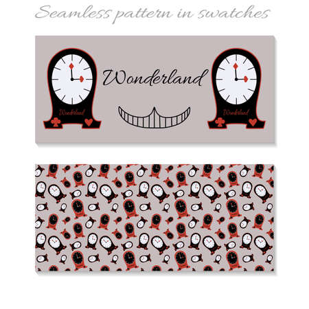 Cards Clocks from Wonderland. Vector Illustration for Graphic Projects, Real Life Parties and the Internet.のイラスト素材