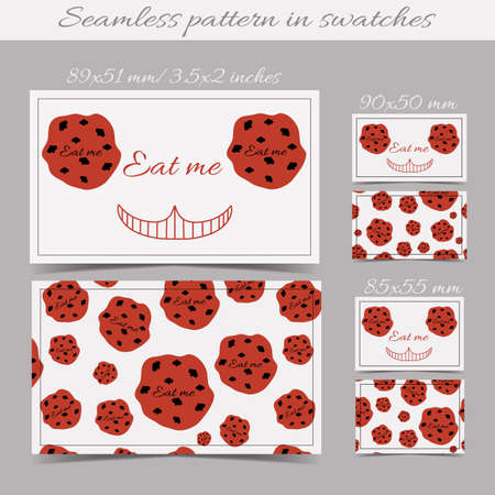 Cards Templates Eat Me Cookie from Wonderland. Print Ready All Sizes Vector Illustration for Graphic Projects, Real Life Parties and the Internet.のイラスト素材