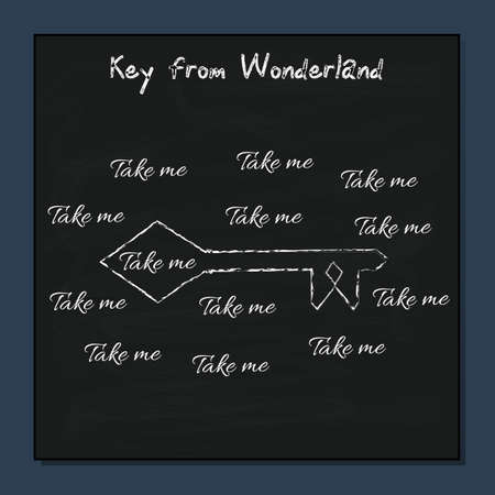Key from Alice Adventures in Wonderland. Vector Element on Chalkboard Background.のイラスト素材