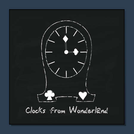 Clocks from Alice Adventures in Wonderland. Vector Element on Chalkboard Background.のイラスト素材