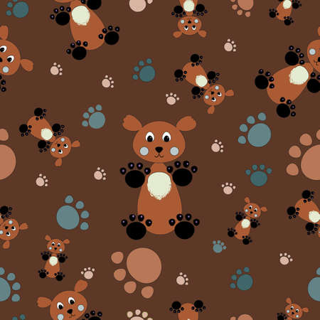 Seamless kids pattern bear and paws illustration background vector. Can be used for wallpapers, curtain, plates, surface textures, wrappingの写真素材