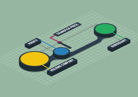 Colorful 3d isometric metaball round diagram infographics on green background Transfer pricing in holding companies. Vectorのイラスト素材