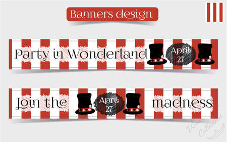 Banners Party in Wonderland - Mad Hatter Hat. Vector Illustration for Graphic Projects, Parties and the Internet.の写真素材