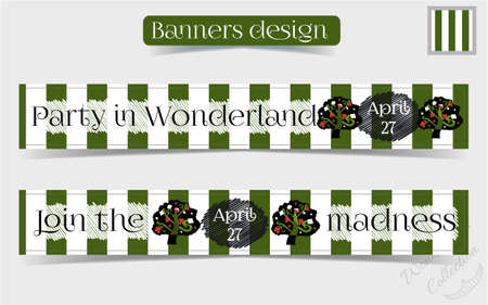 Banners Party in Wonderland - Tree from Forest or Garden. Vector Illustration for Graphic Projects, Parties, Web, Scrapbooking.の写真素材