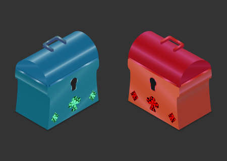 3D Isometric Chest Blue and Red. Icon Can be used for Game asset Interface, Web, Mobile App, Infographics.のイラスト素材