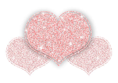 Pink Gold Shining Glitter Heart for a Valentine Day on White Background. Can be used for Love Letter, Card, Valentines day Celebration, design, etc.の写真素材