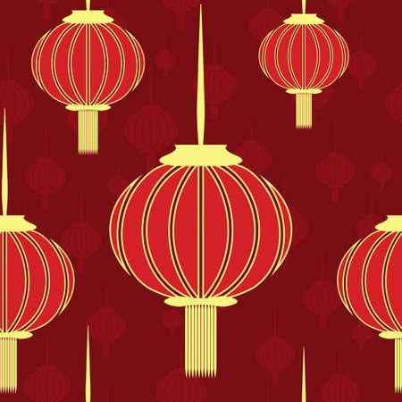 Chinese New Year Red Seamless Background with Gold Lanterns for 2017 Design and Celebration. Pattern Texture can be used for Wallpapers, Fills, Web Page, Surface, etc.の写真素材