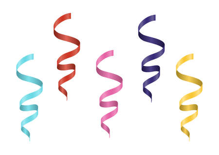 Set of Colorful Ribbons Isolated on White Background. Vector Illustration Design for Birthday, Children Party, Baby Shower, Wedding.のイラスト素材