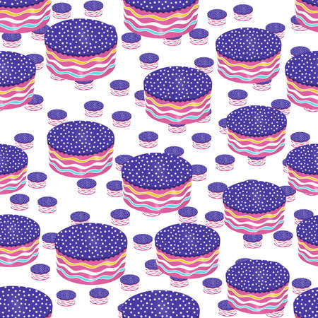 Round Cake Seamless Pattern. Vector Illustration Design for Birthday, Children Party, Baby Shower, Wedding. Backdrop for Wallpapers, Curtain, Plates, Surface Textures, Wrappingの写真素材