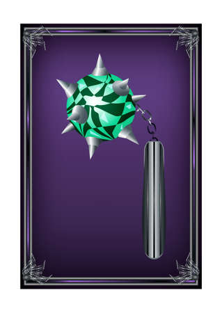 Stock Frame and Flail Cartoon Medieval Weapon Element. Mace Vector Illustration Icon Can be used for RPG, Web, Mobile App, Infographics. Game asset.の写真素材