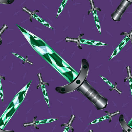 Seamless Pattern Dagger Cartoon Medieval Weapon. Scabbard Vector Illustration Backdrop for RPG, Web, Mobile App, Infographics, Wallpapers, Wrapping. Game asset.の写真素材