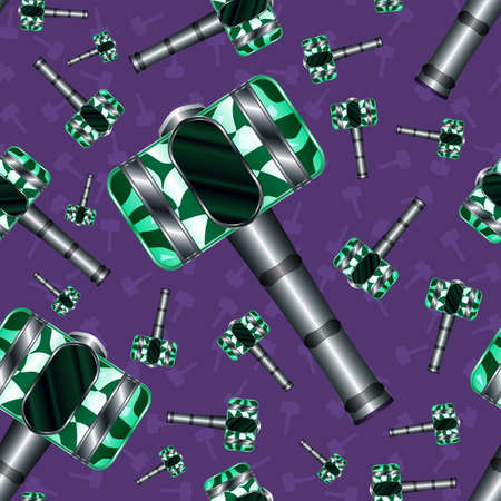 Seamless Pattern Hammer Cartoon Medieval Weapon Element. Vector Illustration Backdrop Can be used for RPG, Web, Mobile App, Infographics, Wallpapers, Wrapping. Game asset.の写真素材