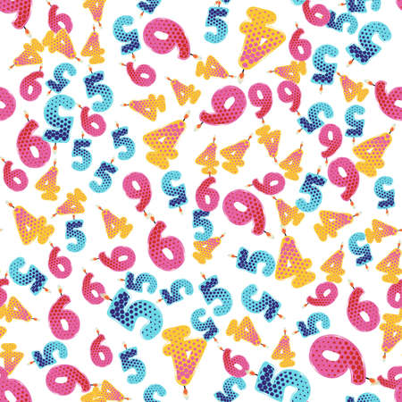 Seamless Pattern Colorful Birthday Candles. Numbers Four, Five, Six. Vector Illustration Design for Children Party, Baby Shower, Wedding. Backdrop for Wallpapers, Wrappingの写真素材