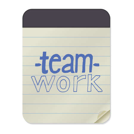 Teamwork- Lettering on Notebook Template. Vector Illustration Quote. Handwritten Inscription Phrase for Office, Presentation, T-shirt Print, Poster, Cover, Case Design.のイラスト素材