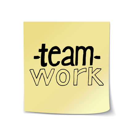 Teamwork- Lettering on Sticky Note Template. Vector Illustration Quote. Handwritten Inscription Phrase for Office, Presentation, T-shirt Print, Poster, Cover, Case Design.のイラスト素材
