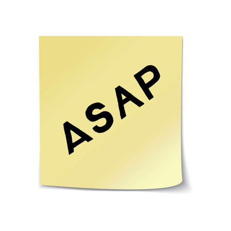ASAP - hand drawn lettering abbreviation on sticky note template. Vector illustration quote. Handwritten inscription phrase for office, presentation, t-shirt print, poster design.のイラスト素材