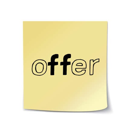 Offer - Hand Drawn Lettering Sticky Note Template. Vector Illustration Quote. Handwritten Inscription Phrase for Office, Presentation, T-shirt Print, Poster, Cover, Case Design.のイラスト素材
