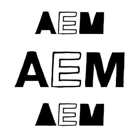 AEM - Isolated Hand Drawn Lettering Abbreviation for All Employee Meeting. Vector Illustration Quote. Handwritten Inscription Phrase for Office, Presentation, T-shirt Print, etc.のイラスト素材