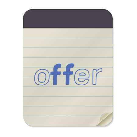 Offer - Hand Drawn Lettering Notebook Template. Vector Illustration Quote. Handwritten Inscription Phrase for Office, Presentation, T-shirt Print, Poster, Cover, Case Design.のイラスト素材