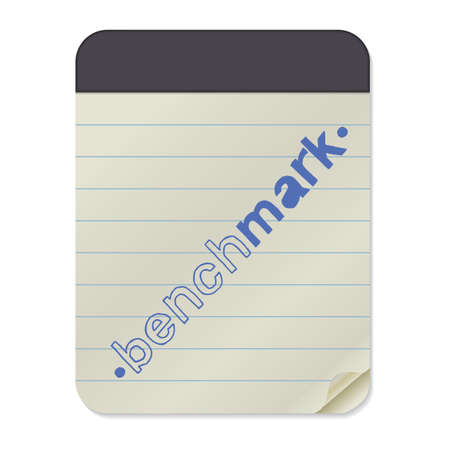 Benchmark- Hand Drawn Lettering on Notebook Template. Vector Illustration Quote. Handwritten Inscription Phrase for Presentation, T-shirt Print, Poster, Cover, Case Design.のイラスト素材