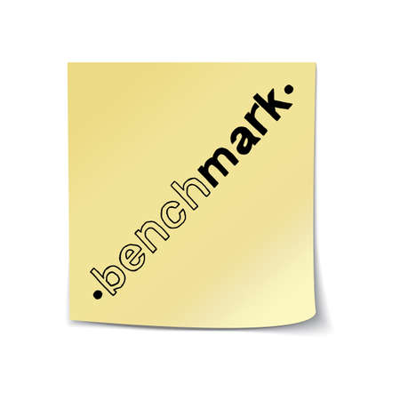 Benchmark- Hand Drawn Lettering on Sticky Note Template. Vector Illustration Quote. Handwritten Inscription Phrase for Presentation, T-shirt Print, Poster, Cover, Case Design.の写真素材