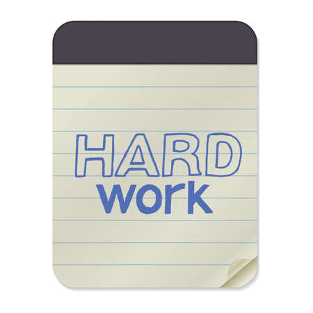 Hard Work - Hand Drawn Lettering on Notebook Template. Vector Illustration Quote. Handwritten Inscription Phrase for Office, Presentation, T-shirt Print, Poster, Cover, Case Design.の写真素材