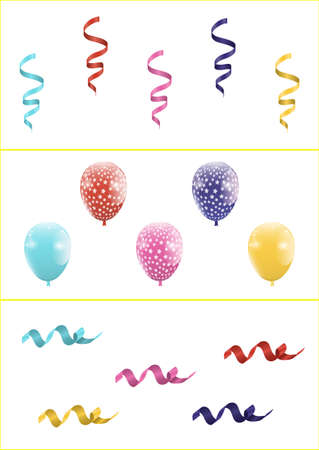 Set of Colorful Balloons and Ribbons Isolated on White Background. Vector Illustration Design for Birthday, Children Party, Baby Shower, Wedding.の写真素材