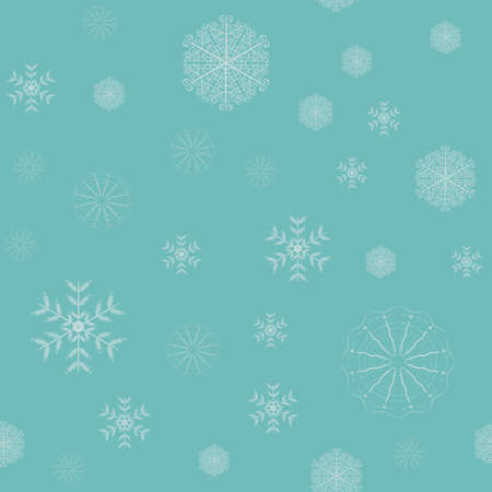 Winter Snowflakes Seamless Vector Illustration Pattern on Blue Background. Backdrop Can be Used for Wallpapers, Curtain, Plates, Surface Textures, Wrappingの写真素材
