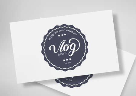 Round Badge Daily Vlog Blogger with Hand Drawn Lettering Isolated on Business Card Template.の写真素材