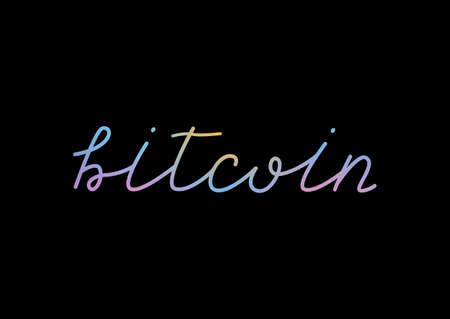 Bitcoin Crypto Currency - Colorful Hand Drawn Lettering Isolated on Black Background.の写真素材