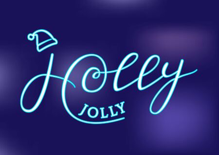 Neon Holly Jolly Hand Drawn Lettering.のイラスト素材