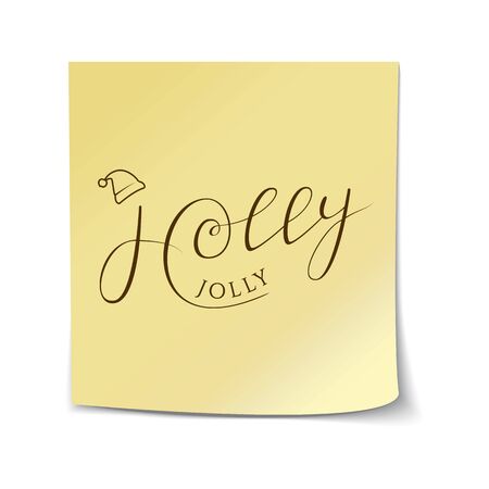 Holly Jolly Hand Drawn Lettering on Yellow Sticker Template.のイラスト素材