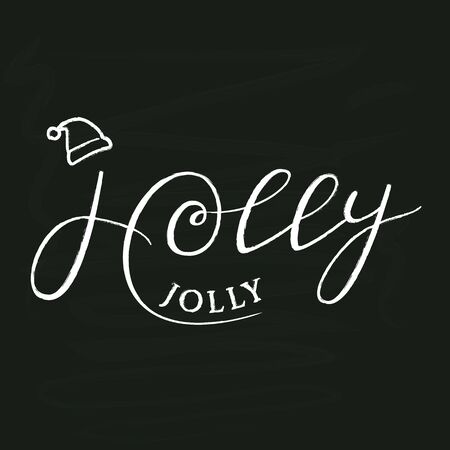 Holly Jolly Hand Drawn Lettering on Chalkboard.の写真素材