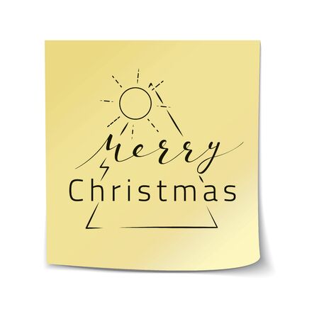 Merry Christmas Hand Drawn Lettering on Yellow Sticker Template.の写真素材